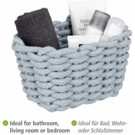 WENKO Panier De Rangement Tia S, Corbeille De Bain Haute Qualité En Corde De Coton Tissée D'un Gris Nordique, Rangement & Organisation, 20 X 13 X 15 Cm, Fabriqué à Base De Produits Textiles Variables 5 WENKO Panier De Rangement Tia S, Corbeille De Bain Haute Qualité En Corde De Coton Tissée D'un Gris Nordique, Rangement & Organisation, 20 X 13 X 15 Cm, Fabriqué à Base De Produits Textiles Variables – Image 3