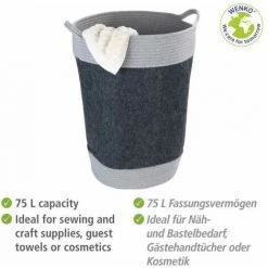 WENKO Panier à Linge En Feutre Bea 75L Gris, Corbeille à Linge Avec Deux Anses Blanches, Volume 75 L, Fabriqué à Base De Feutre En Polyester Recyclé Gris, Design Tissage Blanc, Ø 38 X 55 Cm 9 WENKO Panier à Linge En Feutre Bea 75L Gris, Corbeille à Linge Avec Deux Anses Blanches, Volume 75 L, Fabriqué à Base De Feutre En Polyester Recyclé Gris, Design Tissage Blanc, Ø 38 X 55 Cm -WENKO Soldes 55427603 3