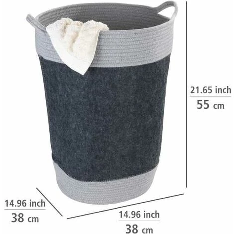 WENKO Panier à Linge En Feutre Bea 75L Gris, Corbeille à Linge Avec Deux Anses Blanches, Volume 75 L, Fabriqué à Base De Feutre En Polyester Recyclé Gris, Design Tissage Blanc, Ø 38 X 55 Cm 6 WENKO Panier à Linge En Feutre Bea 75L Gris, Corbeille à Linge Avec Deux Anses Blanches, Volume 75 L, Fabriqué à Base De Feutre En Polyester Recyclé Gris, Design Tissage Blanc, Ø 38 X 55 Cm – Image 4