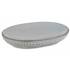 WENKO Porte Savon Bellante, Coupelle à Savon Pour Savons Solides, En Céramique Haute Qualité à La Surface émaillée Avec De Petits Points, 13,4 X 2,5 X 9,5 Cm, Bleu Clair