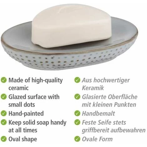 WENKO Porte Savon Bellante, Coupelle à Savon Pour Savons Solides, En Céramique Haute Qualité à La Surface émaillée Avec De Petits Points, 13,4 X 2,5 X 9,5 Cm, Bleu Clair 4 WENKO Porte Savon Bellante, Coupelle à Savon Pour Savons Solides, En Céramique Haute Qualité à La Surface émaillée Avec De Petits Points, 13,4 X 2,5 X 9,5 Cm, Bleu Clair – Image 2