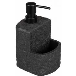 WENKO Distributeur De Liquide Vaisselle Festival Siena, Distributeur De Savon, Céramique Haute Qualité Agréable Au Toucher, Avec Compartiment à éponge, Contenance 380 Ml, 10 X 18 X 10 Cm, Béton