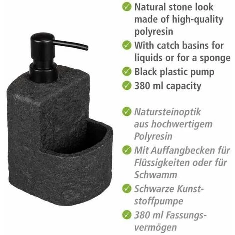 WENKO Distributeur De Liquide Vaisselle Festival Siena, Distributeur De Savon, Céramique Haute Qualité Agréable Au Toucher, Avec Compartiment à éponge, Contenance 380 Ml, 10 X 18 X 10 Cm, Béton 4 WENKO Distributeur De Liquide Vaisselle Festival Siena, Distributeur De Savon, Céramique Haute Qualité Agréable Au Toucher, Avec Compartiment à éponge, Contenance 380 Ml, 10 X 18 X 10 Cm, Béton – Image 2