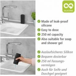 WENKO Distributeur De Liquide Vaisselle Easy Squeez-e Pour La Cuisine, Haut De Gamme, Dosage Facile, Distributeur De Savon En Silicone Anti-fuite, Contenance 250 ml, Ø 6 X 14 Cm, Noir -WENKO Soldes 55427609 3