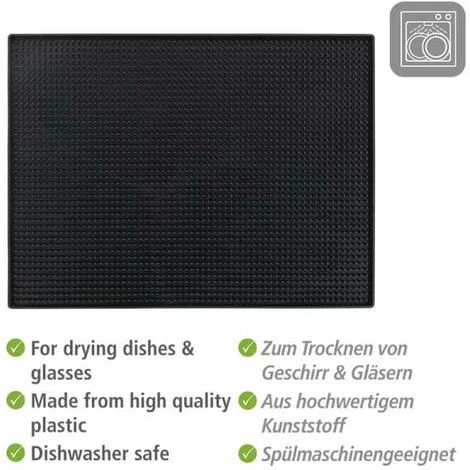 WENKO Tapis égouttoir Pour La Vaisselle Maxi, En Caoutchouc De Haute Qualité, Extra Large Avec Structure à Picots Pour Séchage De Vaisselle & Verres, Lavable Au Lave-vaisselle, 40 X 30 Cm, Noir 6 WENKO Tapis égouttoir Pour La Vaisselle Maxi, En Caoutchouc De Haute Qualité, Extra Large Avec Structure à Picots Pour Séchage De Vaisselle & Verres, Lavable Au Lave-vaisselle, 40 X 30 Cm, Noir – Image 4