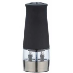 WENKO Moulin à Sel & Poivre, Moulin à Condiments Black Outdoor Kitchen à 2 Compartiments Séparés Sel / Poivre, éclairage Led Et Mécanisme De Broyage, Utilisation Facile Par Pression, 7 X 17,5 X 6 Cm