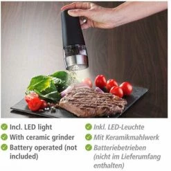 WENKO Moulin à Sel & Poivre, Moulin à Condiments Black Outdoor Kitchen à 2 Compartiments Séparés Sel / Poivre, éclairage Led Et Mécanisme De Broyage, Utilisation Facile Par Pression, 7 X 17,5 X 6 Cm 9 WENKO Moulin à Sel & Poivre, Moulin à Condiments Black Outdoor Kitchen à 2 Compartiments Séparés Sel / Poivre, éclairage Led Et Mécanisme De Broyage, Utilisation Facile Par Pression, 7 X 17,5 X 6 Cm -WENKO Soldes 55427614 3