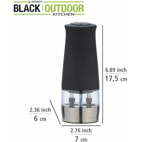 WENKO Moulin à Sel & Poivre, Moulin à Condiments Black Outdoor Kitchen à 2 Compartiments Séparés Sel / Poivre, éclairage Led Et Mécanisme De Broyage, Utilisation Facile Par Pression, 7 X 17,5 X 6 Cm 6 WENKO Moulin à Sel & Poivre, Moulin à Condiments Black Outdoor Kitchen à 2 Compartiments Séparés Sel / Poivre, éclairage Led Et Mécanisme De Broyage, Utilisation Facile Par Pression, 7 X 17,5 X 6 Cm – Image 4