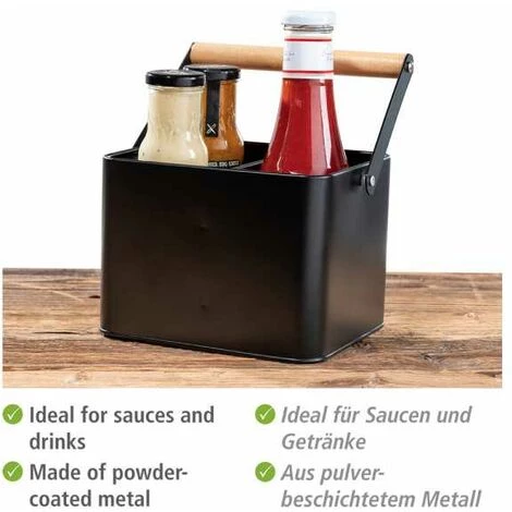 WENKO Corbeille à Ustensiles Baco, Accessoire Black Outdoor Kitchen, Panier De Transport Robuste, Métal Thermolaqué Noir, Poignées Flexibles En Bois, Pour Le Transport De Sauces, 18 X 25,5 X 15 Cm 5 WENKO Corbeille à Ustensiles Baco, Accessoire Black Outdoor Kitchen, Panier De Transport Robuste, Métal Thermolaqué Noir, Poignées Flexibles En Bois, Pour Le Transport De Sauces, 18 X 25,5 X 15 Cm – Image 3