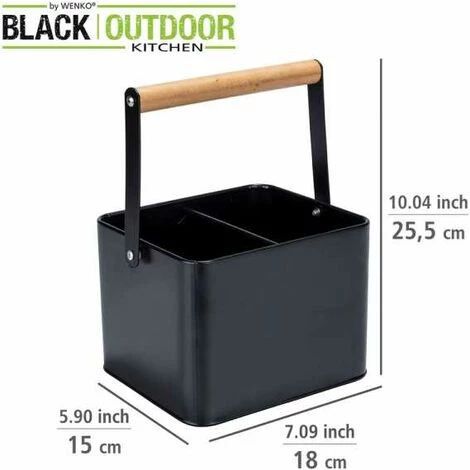 WENKO Corbeille à Ustensiles Baco, Accessoire Black Outdoor Kitchen, Panier De Transport Robuste, Métal Thermolaqué Noir, Poignées Flexibles En Bois, Pour Le Transport De Sauces, 18 X 25,5 X 15 Cm 6 WENKO Corbeille à Ustensiles Baco, Accessoire Black Outdoor Kitchen, Panier De Transport Robuste, Métal Thermolaqué Noir, Poignées Flexibles En Bois, Pour Le Transport De Sauces, 18 X 25,5 X 15 Cm – Image 4