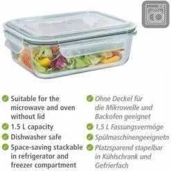 WENKO Boîte De Conservation Fraicheur Pacu 1,5 L En Verre, étanche, Avec Couvercle Et Joint En Silicone Pour Conserver Hermétiquement Au Réfrigérateur, Compacte, Empilable, 23 X 7,5 X 17 Cm -WENKO Soldes 55427618 3