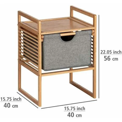 WENKO Table D'appoint Bois Bahari, Bout De Canapé Bois Avec Tiroir De Rangement En Tissu, Bois Bambou, 40x56x40 Cm, Marron - Gris 6 WENKO Table D'appoint Bois Bahari, Bout De Canapé Bois Avec Tiroir De Rangement En Tissu, Bois Bambou, 40x56x40 Cm, Marron - Gris – Image 4