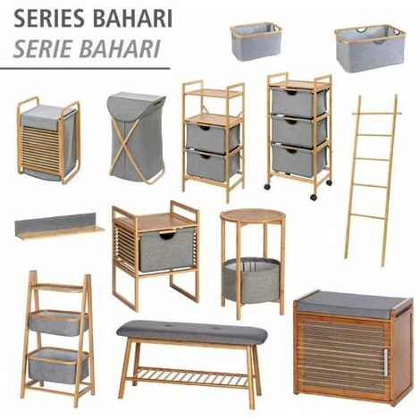 WENKO Table D'appoint Bois Bahari, Bout De Canapé Bois Avec Tiroir De Rangement En Tissu, Bois Bambou, 40x56x40 Cm, Marron - Gris 7 WENKO Table D'appoint Bois Bahari, Bout De Canapé Bois Avec Tiroir De Rangement En Tissu, Bois Bambou, 40x56x40 Cm, Marron - Gris – Image 5