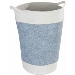 WENKO Panier à Linge En Feutre Bea, Corbeille à Linge Avec Deux Anses Blanches, Volume 75 L, Fabriqué à Base De Feutre En Polyester Recyclé Gris Clair, Design Tissage Blanc, Ø 38 X 55 Cm