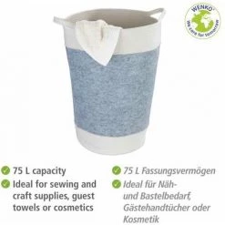 WENKO Panier à Linge En Feutre Bea, Corbeille à Linge Avec Deux Anses Blanches, Volume 75 L, Fabriqué à Base De Feutre En Polyester Recyclé Gris Clair, Design Tissage Blanc, Ø 38 X 55 Cm 9 WENKO Panier à Linge En Feutre Bea, Corbeille à Linge Avec Deux Anses Blanches, Volume 75 L, Fabriqué à Base De Feutre En Polyester Recyclé Gris Clair, Design Tissage Blanc, Ø 38 X 55 Cm -WENKO Soldes 55427624 3