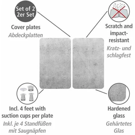 WENKO Protection Plaque De Cuisson Universal Beton, Couvre Plaque De Cuisson En Verre Effet Béton, Lot De 2, Verre Trempé, 30x52 Cm, Multicolore 4 WENKO Protection Plaque De Cuisson Universal Beton, Couvre Plaque De Cuisson En Verre Effet Béton, Lot De 2, Verre Trempé, 30x52 Cm, Multicolore – Image 2