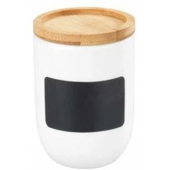 WENKO Pot à Condiments Waia, En Céramique Avec Couvercle En Bambou Et Joint Silicone Pour Conserver Hermétiquement, étiquetage Individuel, Contenance 100 Ml, (l/t X H) : ∅ 6 X 9 Cm, Blanc