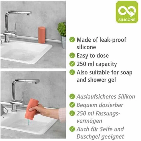 WENKO Distributeur De Liquide Vaisselle Easy Squeez-e Pour La Cuisine Rouge, Haut De Gamme, Dosage Facile, Distributeur De Savon En Silicone Anti-fuite, Contenance 250 ml, Ø 6 X 14 Cm, Rouge Tuile 5 WENKO Distributeur De Liquide Vaisselle Easy Squeez-e Pour La Cuisine Rouge, Haut De Gamme, Dosage Facile, Distributeur De Savon En Silicone Anti-fuite, Contenance 250 ml, Ø 6 X 14 Cm, Rouge Tuile – Image 3