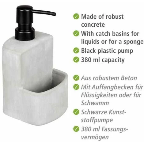 WENKO Distributeur De Liquide Vaisselle Festival Siena, Distributeur De Savon, Céramique Haut De Gamme à Surface Douce Avec Compartiment à éponge, Volume 380 ml, 10 X 18 X 10 cm, Pierre Noire 4 WENKO Distributeur De Liquide Vaisselle Festival Siena, Distributeur De Savon, Céramique Haut De Gamme à Surface Douce Avec Compartiment à éponge, Volume 380 ml, 10 X 18 X 10 cm, Pierre Noire – Image 2