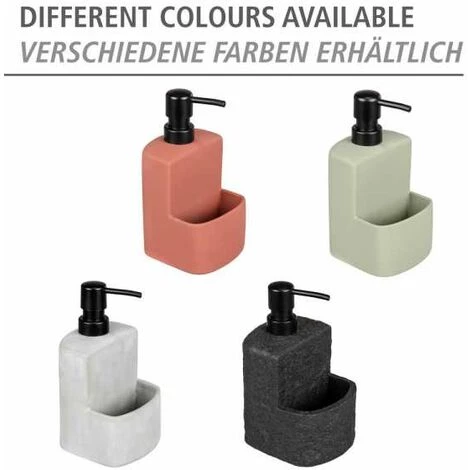 WENKO Distributeur De Liquide Vaisselle Festival Siena, Distributeur De Savon, Céramique Haut De Gamme à Surface Douce Avec Compartiment à éponge, Volume 380 ml, 10 X 18 X 10 cm, Pierre Noire 6 WENKO Distributeur De Liquide Vaisselle Festival Siena, Distributeur De Savon, Céramique Haut De Gamme à Surface Douce Avec Compartiment à éponge, Volume 380 ml, 10 X 18 X 10 cm, Pierre Noire – Image 4