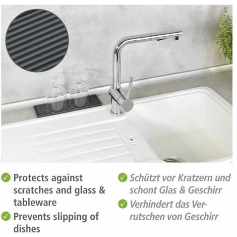 WENKO Support Pour évier Pico, Tapis En Caoutchouc Fin à Structure Rainurée Pour éponges, Savons Ou Liquide Vaisselle, Haute Qualité, Compatible Avec Le Lave-vaisselle, 24 X 1 X 8 Cm, Gris 4 WENKO Support Pour évier Pico, Tapis En Caoutchouc Fin à Structure Rainurée Pour éponges, Savons Ou Liquide Vaisselle, Haute Qualité, Compatible Avec Le Lave-vaisselle, 24 X 1 X 8 Cm, Gris – Image 2