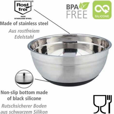 WENKO Bol Inox Aru 4 Litres, Bol En Acier Inoxydable Black Outdoor Kitchen Avec Surface Antidérapante En Silicone Noir Sur Le Dessous Pour Une Tenue Stable, Lavable Au Lave-vaisselle, Ø 26 X 12 Cm 4 WENKO Bol Inox Aru 4 Litres, Bol En Acier Inoxydable Black Outdoor Kitchen Avec Surface Antidérapante En Silicone Noir Sur Le Dessous Pour Une Tenue Stable, Lavable Au Lave-vaisselle, Ø 26 X 12 Cm – Image 2