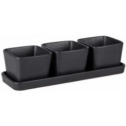 WENKO Kit De Bols Snack & Dip, 4 Pièces, Petit Plateau Avec 3 Bols, Contenance De 3 X 300 Ml, Céramique Haute Qualité, Accessoires Black Outdoor Kitchen, Pour Tapas Et Snacks, 30 X 10 X 8 Cm, Noir