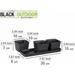 WENKO Kit De Bols Snack & Dip, 4 Pièces, Petit Plateau Avec 3 Bols, Contenance De 3 X 300 Ml, Céramique Haute Qualité, Accessoires Black Outdoor Kitchen, Pour Tapas Et Snacks, 30 X 10 X 8 Cm, Noir -WENKO Soldes 55427643 3