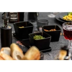 WENKO Kit De Bols Snack & Dip, 4 Pièces, Petit Plateau Avec 3 Bols, Contenance De 3 X 300 Ml, Céramique Haute Qualité, Accessoires Black Outdoor Kitchen, Pour Tapas Et Snacks, 30 X 10 X 8 Cm, Noir -WENKO Soldes 55427643 4