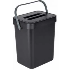 WENKO Collecteur De Déchets à Poignée Tago, Poubelle D'un Volume De 5 Litres, Compacte Avec Fixation Sans Perçage, Possibilité De Fixation Static-Loc® Par-dessus Une Porte, 21 X 24,5 X 17 Cm, Noir