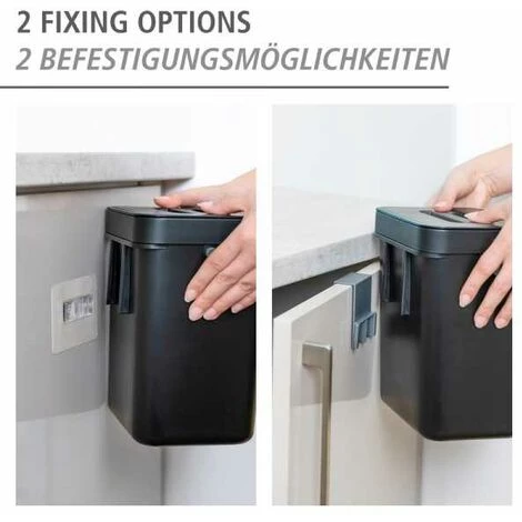 WENKO Collecteur De Déchets à Poignée Tago, Poubelle D'un Volume De 5 Litres, Compacte Avec Fixation Sans Perçage, Possibilité De Fixation Static-Loc® Par-dessus Une Porte, 21 X 24,5 X 17 Cm, Noir 4 WENKO Collecteur De Déchets à Poignée Tago, Poubelle D'un Volume De 5 Litres, Compacte Avec Fixation Sans Perçage, Possibilité De Fixation Static-Loc® Par-dessus Une Porte, 21 X 24,5 X 17 Cm, Noir – Image 2