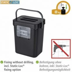 WENKO Collecteur De Déchets à Poignée Tago, Poubelle D'un Volume De 5 Litres, Compacte Avec Fixation Sans Perçage, Possibilité De Fixation Static-Loc® Par-dessus Une Porte, 21 X 24,5 X 17 Cm, Noir 9 WENKO Collecteur De Déchets à Poignée Tago, Poubelle D'un Volume De 5 Litres, Compacte Avec Fixation Sans Perçage, Possibilité De Fixation Static-Loc® Par-dessus Une Porte, 21 X 24,5 X 17 Cm, Noir -WENKO Soldes 55427644 3
