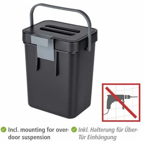 WENKO Collecteur De Déchets à Poignée Tago, Poubelle D'un Volume De 5 Litres, Compacte Avec Fixation Sans Perçage, Possibilité De Fixation Static-Loc® Par-dessus Une Porte, 21 X 24,5 X 17 Cm, Noir 6 WENKO Collecteur De Déchets à Poignée Tago, Poubelle D'un Volume De 5 Litres, Compacte Avec Fixation Sans Perçage, Possibilité De Fixation Static-Loc® Par-dessus Une Porte, 21 X 24,5 X 17 Cm, Noir – Image 4