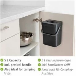 WENKO Collecteur De Déchets à Poignée Tago, Poubelle D'un Volume De 5 Litres, Compacte Avec Fixation Sans Perçage, Possibilité De Fixation Static-Loc® Par-dessus Une Porte, 21 X 24,5 X 17 Cm, Noir 11 WENKO Collecteur De Déchets à Poignée Tago, Poubelle D'un Volume De 5 Litres, Compacte Avec Fixation Sans Perçage, Possibilité De Fixation Static-Loc® Par-dessus Une Porte, 21 X 24,5 X 17 Cm, Noir -WENKO Soldes 55427644 5