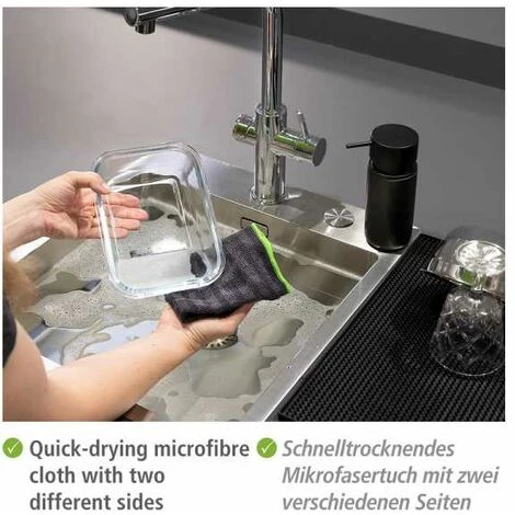 WENKO Chiffon En Microfibres Migro, Kit De 2 Chiffons De Nettoyage Avec Deux Côtés Différents Pour Un Nettoyage Doux Et Fort, Nettoyage Approfondi à L'eau Uniquement, 30 X 30 Cm, Gris/noir 5 WENKO Chiffon En Microfibres Migro, Kit De 2 Chiffons De Nettoyage Avec Deux Côtés Différents Pour Un Nettoyage Doux Et Fort, Nettoyage Approfondi à L'eau Uniquement, 30 X 30 Cm, Gris/noir – Image 3
