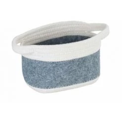 WENKO Corbeille En Feutre Bea S, Avec Deux Anses Blanches, Fabriquée à Base De Feutre En Polyester Recyclé, Gris Clair, Design Tissage Blanc, 80 % Polyester / 20 % Coton, 2,5 Litres, 18 X 13 X 12 Cm