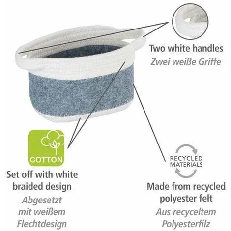WENKO Corbeille En Feutre Bea S, Avec Deux Anses Blanches, Fabriquée à Base De Feutre En Polyester Recyclé, Gris Clair, Design Tissage Blanc, 80 % Polyester / 20 % Coton, 2,5 Litres, 18 X 13 X 12 Cm 4 WENKO Corbeille En Feutre Bea S, Avec Deux Anses Blanches, Fabriquée à Base De Feutre En Polyester Recyclé, Gris Clair, Design Tissage Blanc, 80 % Polyester / 20 % Coton, 2,5 Litres, 18 X 13 X 12 Cm – Image 2