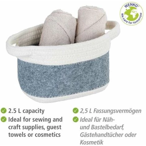 WENKO Corbeille En Feutre Bea S, Avec Deux Anses Blanches, Fabriquée à Base De Feutre En Polyester Recyclé, Gris Clair, Design Tissage Blanc, 80 % Polyester / 20 % Coton, 2,5 Litres, 18 X 13 X 12 Cm 5 WENKO Corbeille En Feutre Bea S, Avec Deux Anses Blanches, Fabriquée à Base De Feutre En Polyester Recyclé, Gris Clair, Design Tissage Blanc, 80 % Polyester / 20 % Coton, 2,5 Litres, 18 X 13 X 12 Cm – Image 3