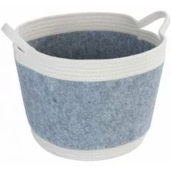 WENKO Corbeille En Feutre Bea L, Deux Anses Blanches & Un Volume De 30 L, Fabriquée à Base De Feutre En Polyester Recyclé, Gris Clair, Design Tissage Blanc, 80 % Polyester / 20 % Coton, Ø 35 X 26 Cm