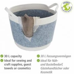 WENKO Corbeille En Feutre Bea L, Deux Anses Blanches & Un Volume De 30 L, Fabriquée à Base De Feutre En Polyester Recyclé, Gris Clair, Design Tissage Blanc, 80 % Polyester / 20 % Coton, Ø 35 X 26 Cm -WENKO Soldes 55427650 3