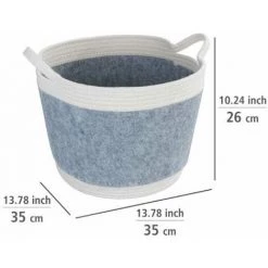 WENKO Corbeille En Feutre Bea L, Deux Anses Blanches & Un Volume De 30 L, Fabriquée à Base De Feutre En Polyester Recyclé, Gris Clair, Design Tissage Blanc, 80 % Polyester / 20 % Coton, Ø 35 X 26 Cm -WENKO Soldes 55427650 4