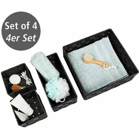 WENKO Corbeille De Bain Adria Noire, Kit De 4, Décorative Pour Le Rangement Et L'organisation Aux Dimensions S, M & L Pour Cuisine, Salle De Bain Et Maison, Organiseur En Polypropylène Robuste 4 WENKO Corbeille De Bain Adria Noire, Kit De 4, Décorative Pour Le Rangement Et L'organisation Aux Dimensions S, M & L Pour Cuisine, Salle De Bain Et Maison, Organiseur En Polypropylène Robuste – Image 2
