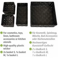 WENKO Corbeille De Bain Adria Noire, Kit De 4, Décorative Pour Le Rangement Et L'organisation Aux Dimensions S, M & L Pour Cuisine, Salle De Bain Et Maison, Organiseur En Polypropylène Robuste 9 WENKO Corbeille De Bain Adria Noire, Kit De 4, Décorative Pour Le Rangement Et L'organisation Aux Dimensions S, M & L Pour Cuisine, Salle De Bain Et Maison, Organiseur En Polypropylène Robuste -WENKO Soldes 55427651 3