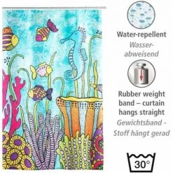 WENKO Rideau De Douche Rollin'Art Ocean Life, Rideau De Baignoire Textile Hydrofuge 100 % Polyester à Motif Vie Sous-marine & Bande De Lest, Lavable à 30°C, 12 Anneaux Inclus, 180 X 200 Cm -WENKO Soldes 55471283 3