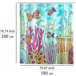 WENKO Rideau De Douche Rollin'Art Ocean Life, Rideau De Baignoire Textile Hydrofuge 100 % Polyester à Motif Vie Sous-marine & Bande De Lest, Lavable à 30°C, 12 Anneaux Inclus, 180 X 200 Cm -WENKO Soldes 55471283 5