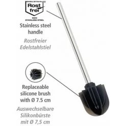 WENKO Brosse à WC De Rechange Avec Tête à Lamelles En Silicone, Brosse De Toilette à Tête Noire En Silicone Durable Avec Effet Spécialement Antiadhésif & Manche En Inox, Ø 7,5 X 35,5 Cm -WENKO Soldes 55471284 3