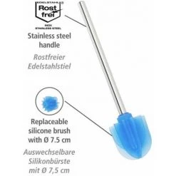 WENKO Brosse à WC De Rechange Bleue Avec Tête à Lamelles En Silicone, Brosse à WC à Tête En Silicone Durable Avec Effet Spécialement Antiadhésif & Manche En Inox, Ø 7,5 X 35,5 Cm -WENKO Soldes 55471285 3