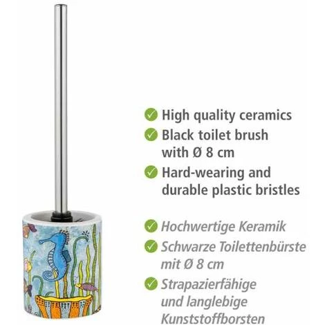 WENKO Kit D'accessoires Pour WC Rollin'Art Ocean Life, Porte-brosse WC Ouvert Flexible En Céramique De Haute Qualité Imprimée D'un Motif Vie Sous-marine, Avec Brosse à WC Noire Ø 8 Cm, Ø 10 X 39 Cm 4 WENKO Kit D'accessoires Pour WC Rollin'Art Ocean Life, Porte-brosse WC Ouvert Flexible En Céramique De Haute Qualité Imprimée D'un Motif Vie Sous-marine, Avec Brosse à WC Noire Ø 8 Cm, Ø 10 X 39 Cm – Image 2