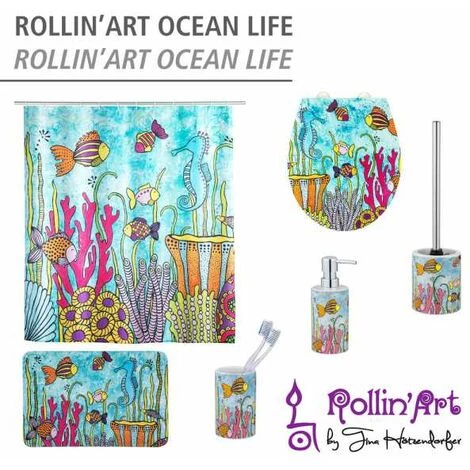 WENKO Kit D'accessoires Pour WC Rollin'Art Ocean Life, Porte-brosse WC Ouvert Flexible En Céramique De Haute Qualité Imprimée D'un Motif Vie Sous-marine, Avec Brosse à WC Noire Ø 8 Cm, Ø 10 X 39 Cm 7 WENKO Kit D'accessoires Pour WC Rollin'Art Ocean Life, Porte-brosse WC Ouvert Flexible En Céramique De Haute Qualité Imprimée D'un Motif Vie Sous-marine, Avec Brosse à WC Noire Ø 8 Cm, Ø 10 X 39 Cm – Image 5