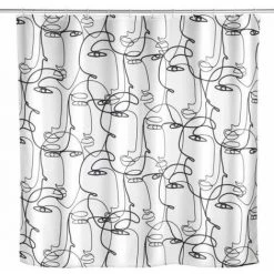WENKO Rideau De Douche Anti-moisissure Faces, Rideau Textile Antibactérien Pour La Douche Et La Baignoire, Lavable & Hydrofuge, Avec 12 Anneaux à Fixer Sur Une Barre De Douche, 180 X 200 Cm
